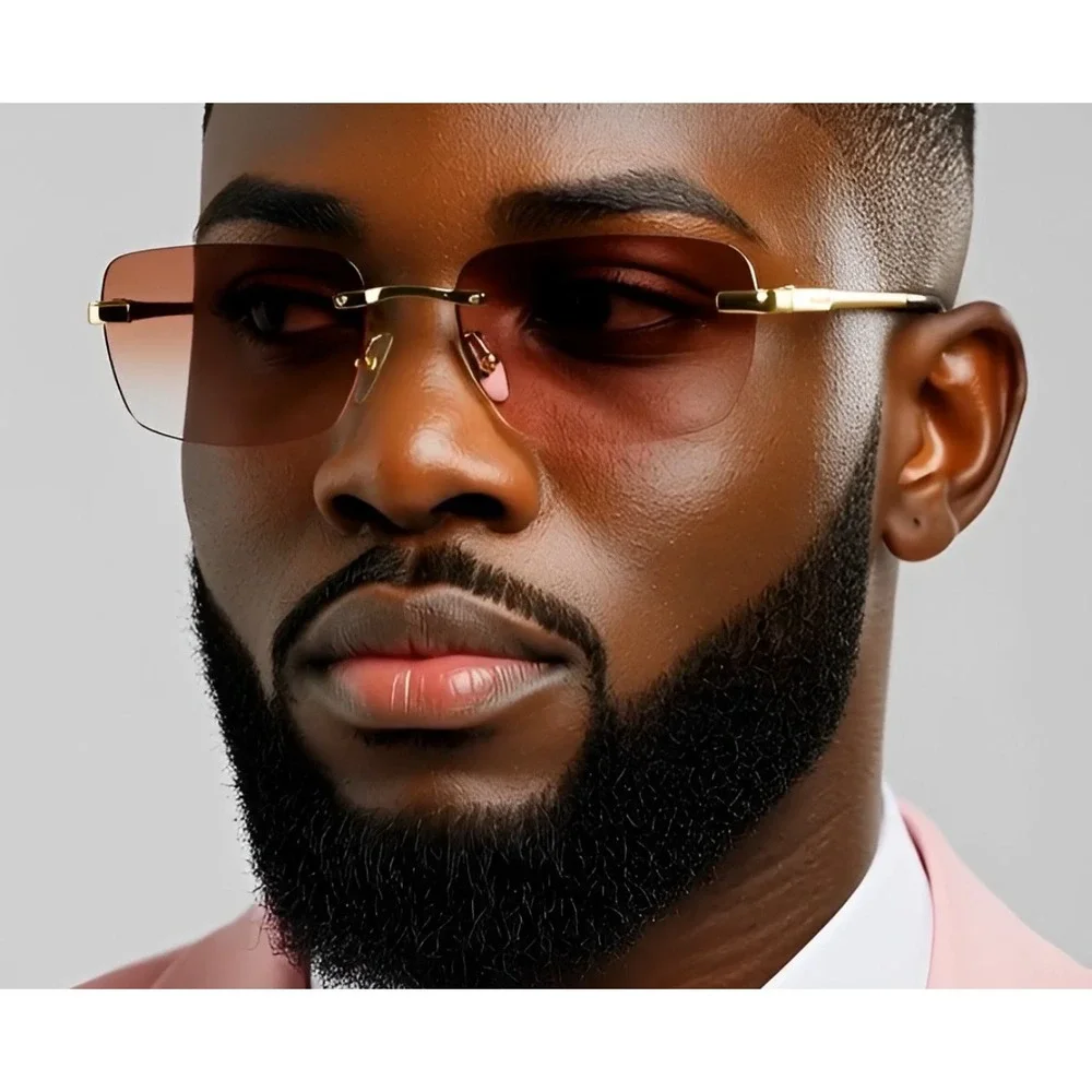 Rimless Sunglasses Gold Frame Pink Lens UV400 Protection Fashion Shades Lentes‎